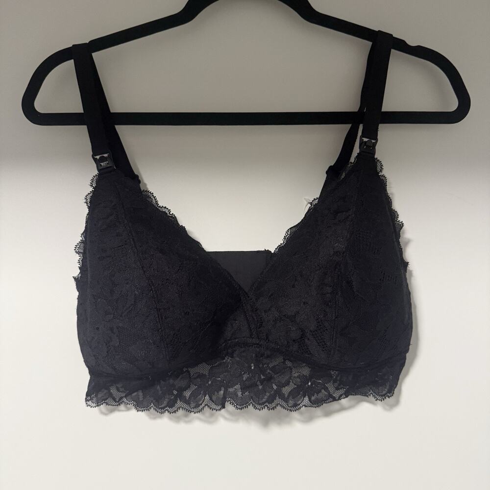 Momanda L Black Lace Nursing Bralette Drop Cup Maternity Wireless Longline
